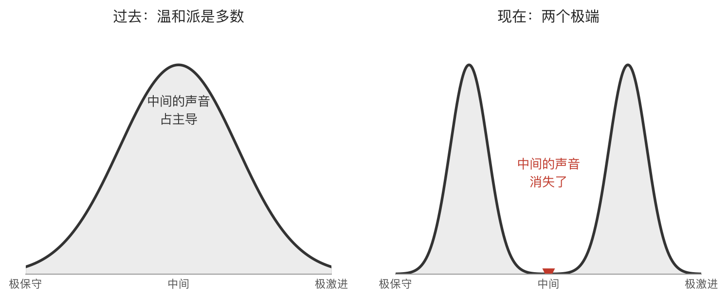 社会意见分布：从单峰到双峰